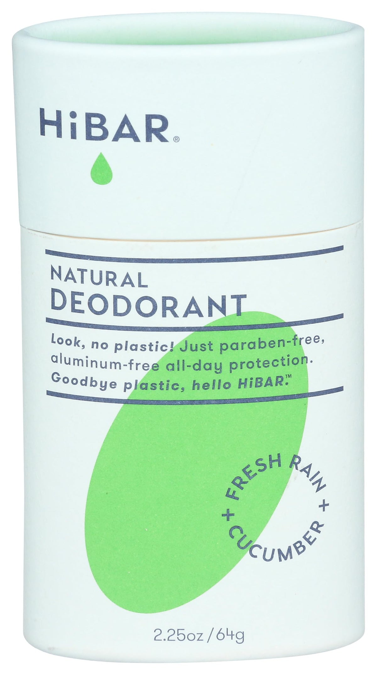 HIBAR Fresh Rain and Cucumber deodorant tube showing plastic-free packaging and all-day freshness