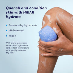 HIBAR Hydrate bar lather close-up, delivering a soft, hydrating cleanse