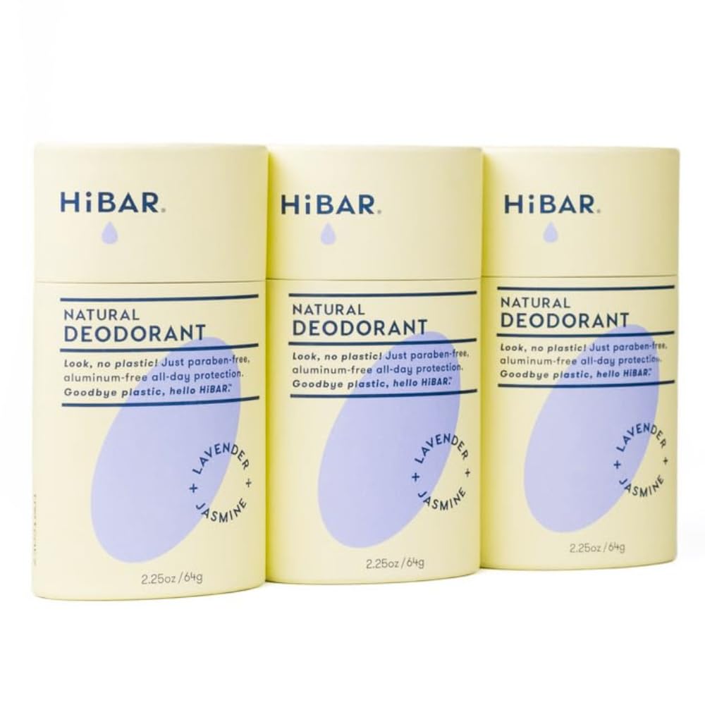 HIBAR Lavender & Jasmine deodorant 3-pack with plastic-free packaging for daily use