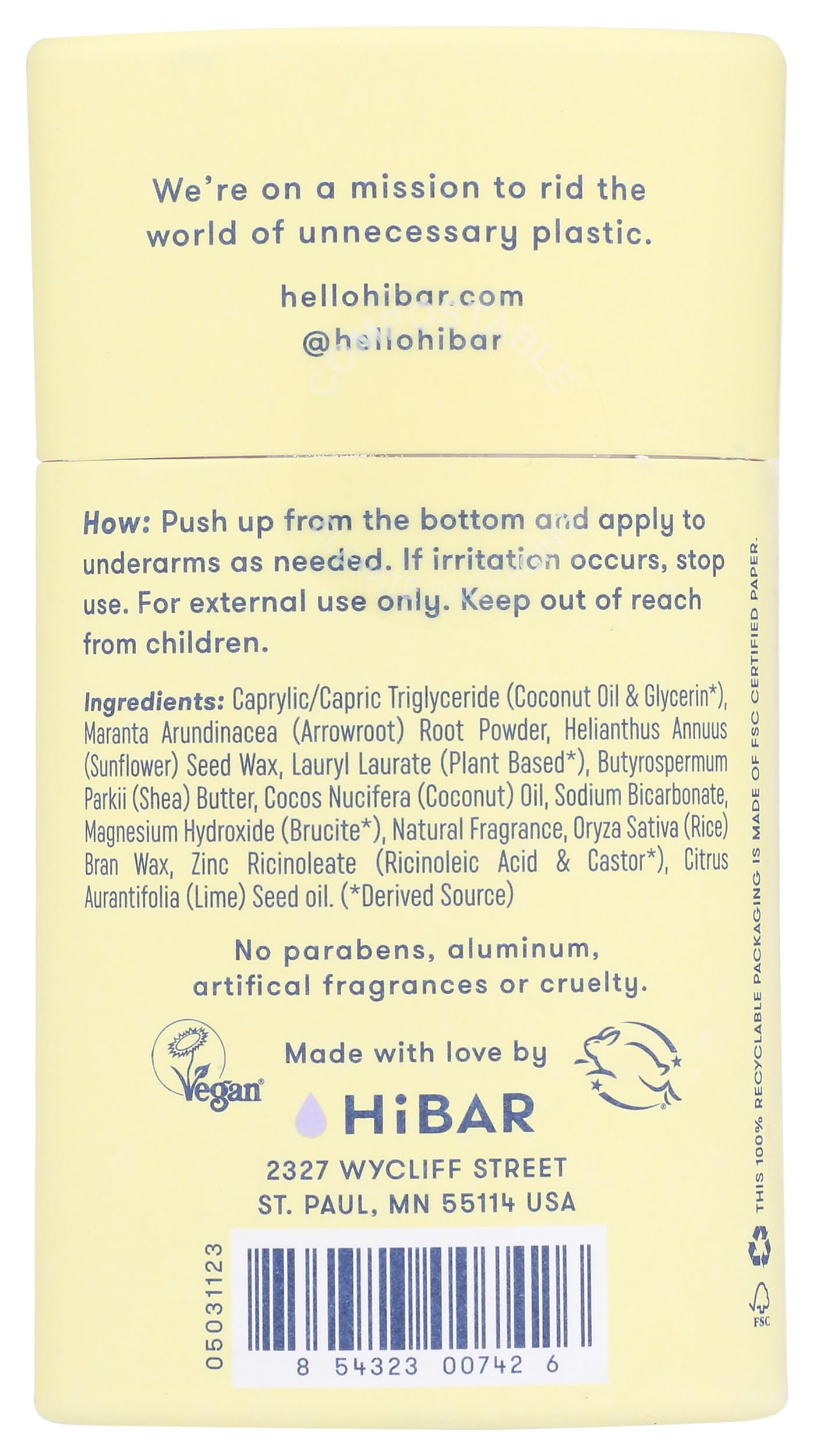 HIBAR deodorant application swatch showing smooth glide and fresh lavender jasmine aroma.