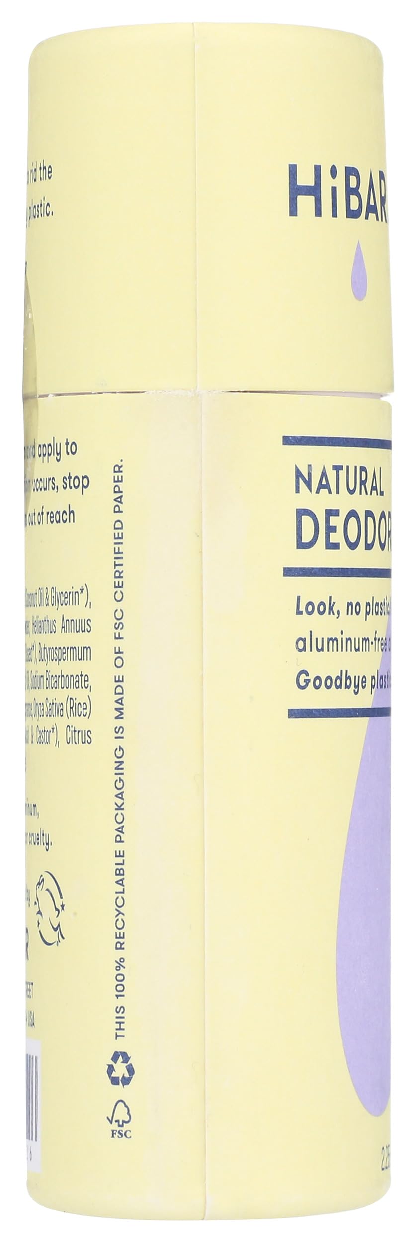 HIBAR vegan-certified deodorant label showcases ethical, cruelty-free grooming option.