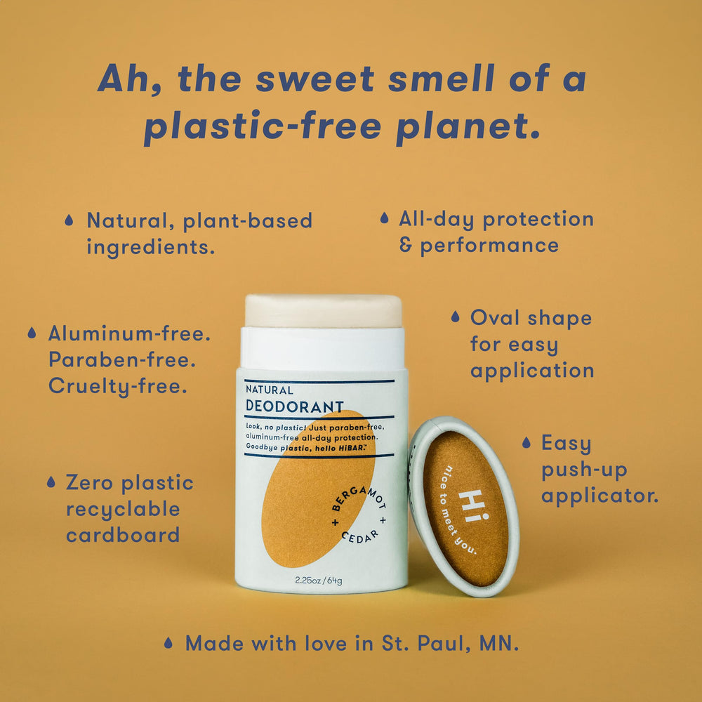HiBAR plastic-free deodorant tube shown for daily, convenient use.