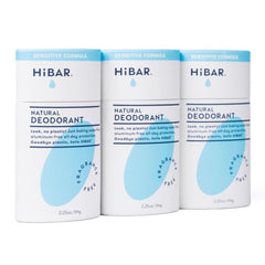 HiBAR Sensitive Déodorant emballage trois unités, pratique pour les déplacements.
