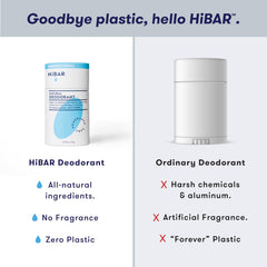 HiBAR Sensitive Déodorant sans aluminium et sans bicarbonate, emballage recyclable.