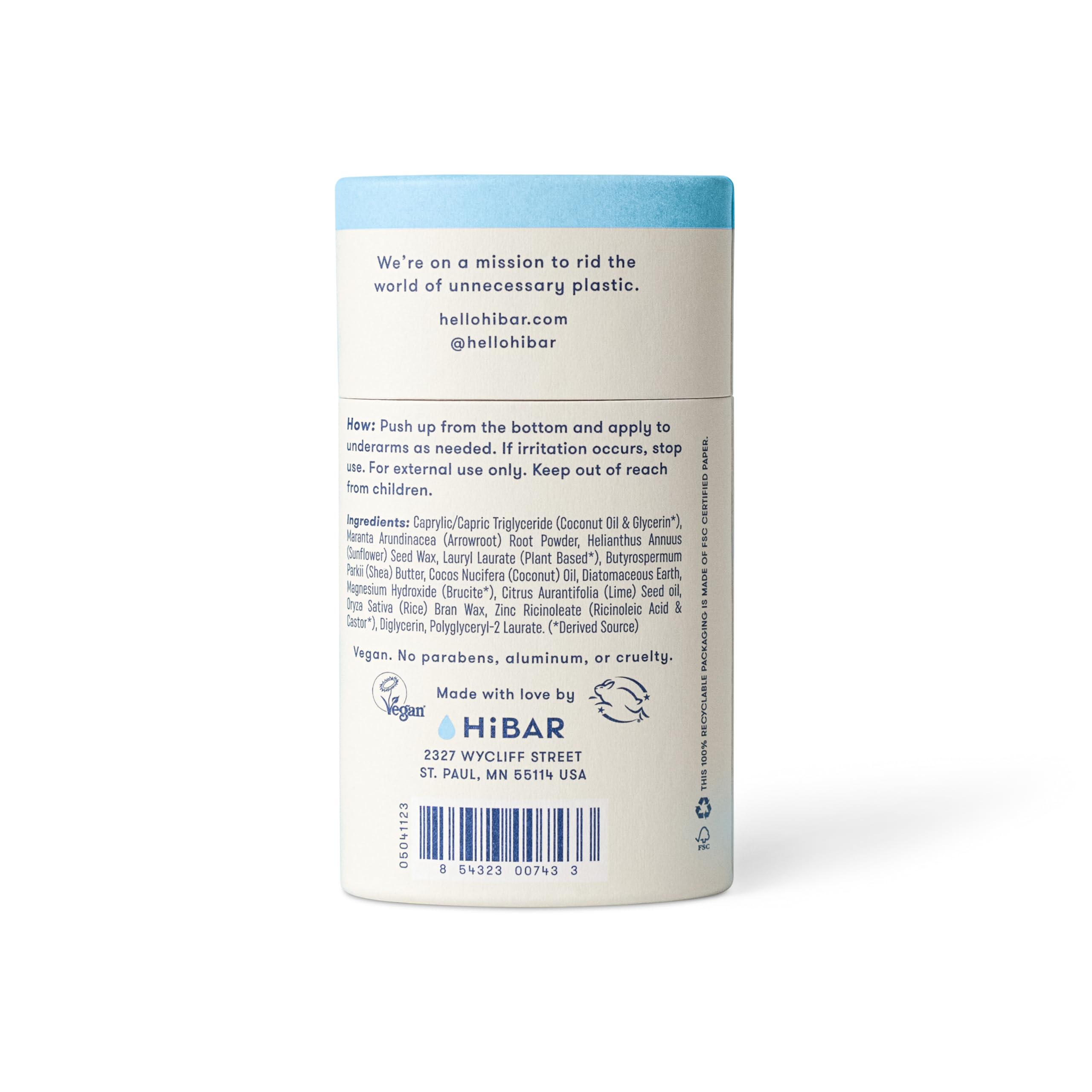 HiBAR Sensitive Déodorant sans cruauté animale, durable et éthique.