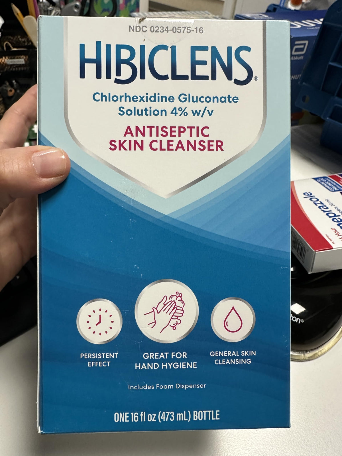 Hibiclens bottle with foaming pump for thorough skin cleansing