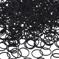 Hicarer mini black rubber bands in a bag for delicate hair styling.