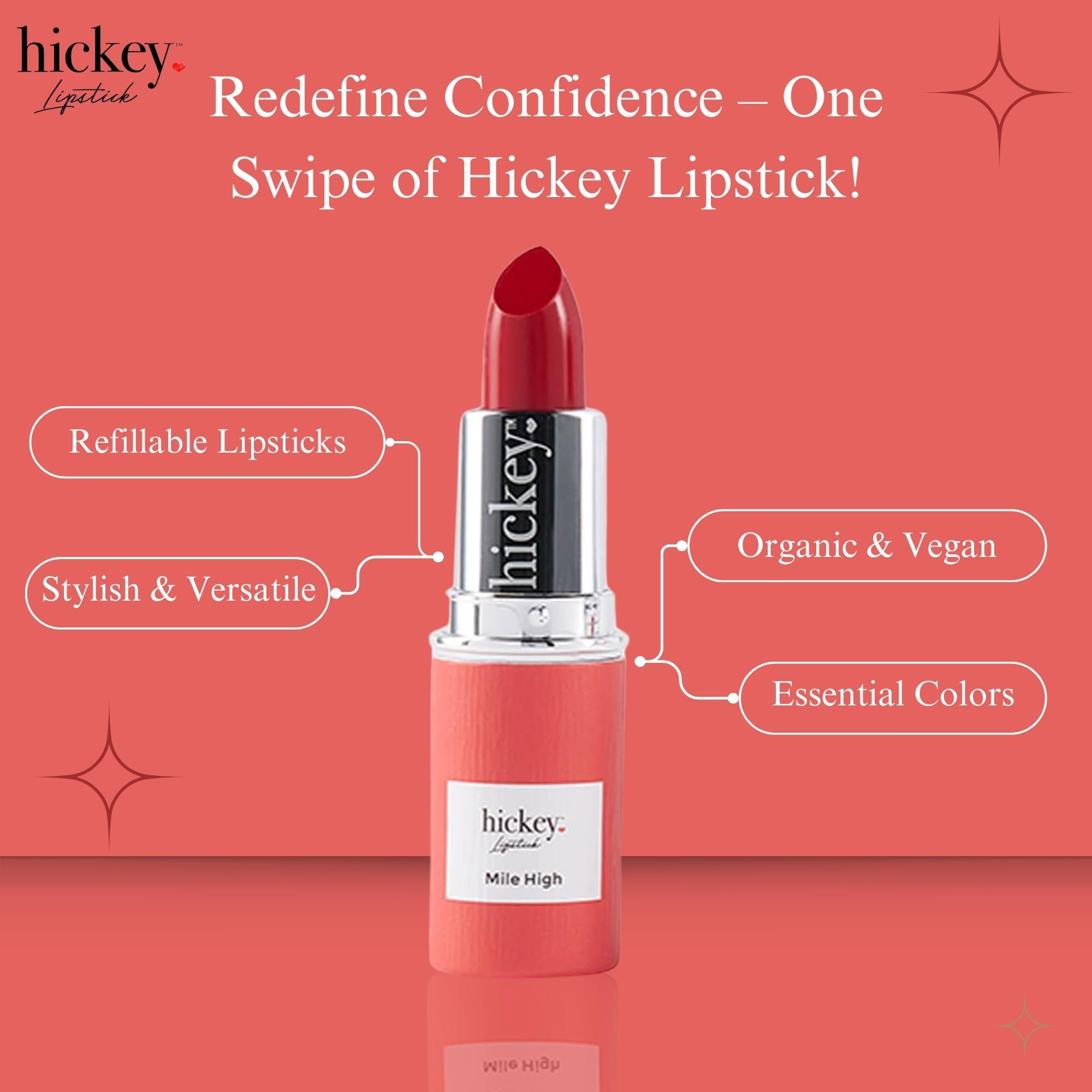 Hickey eco-friendly refill packaging reduces waste while keeping lips vibrant.