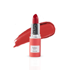 Hickey Mile High lipstick swatch, bold red for statement looks.