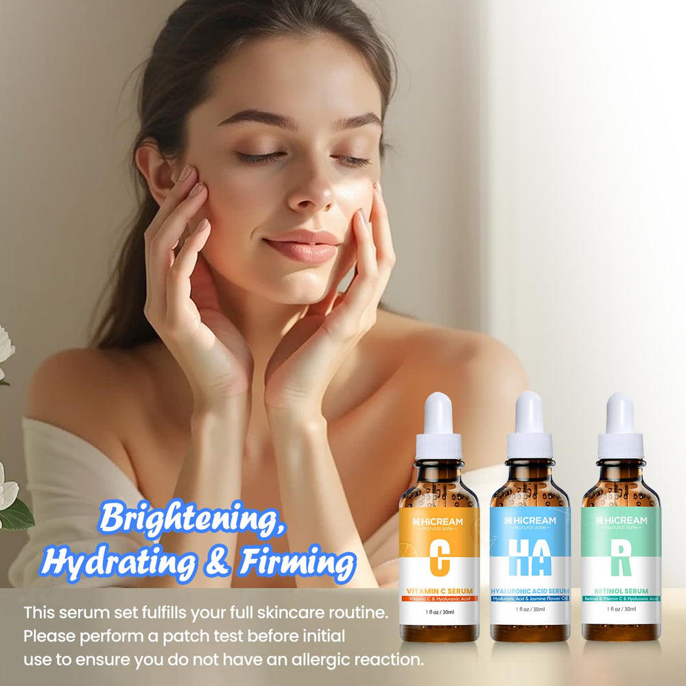Hicream multi-serum set suggests layered application for enhanced results.