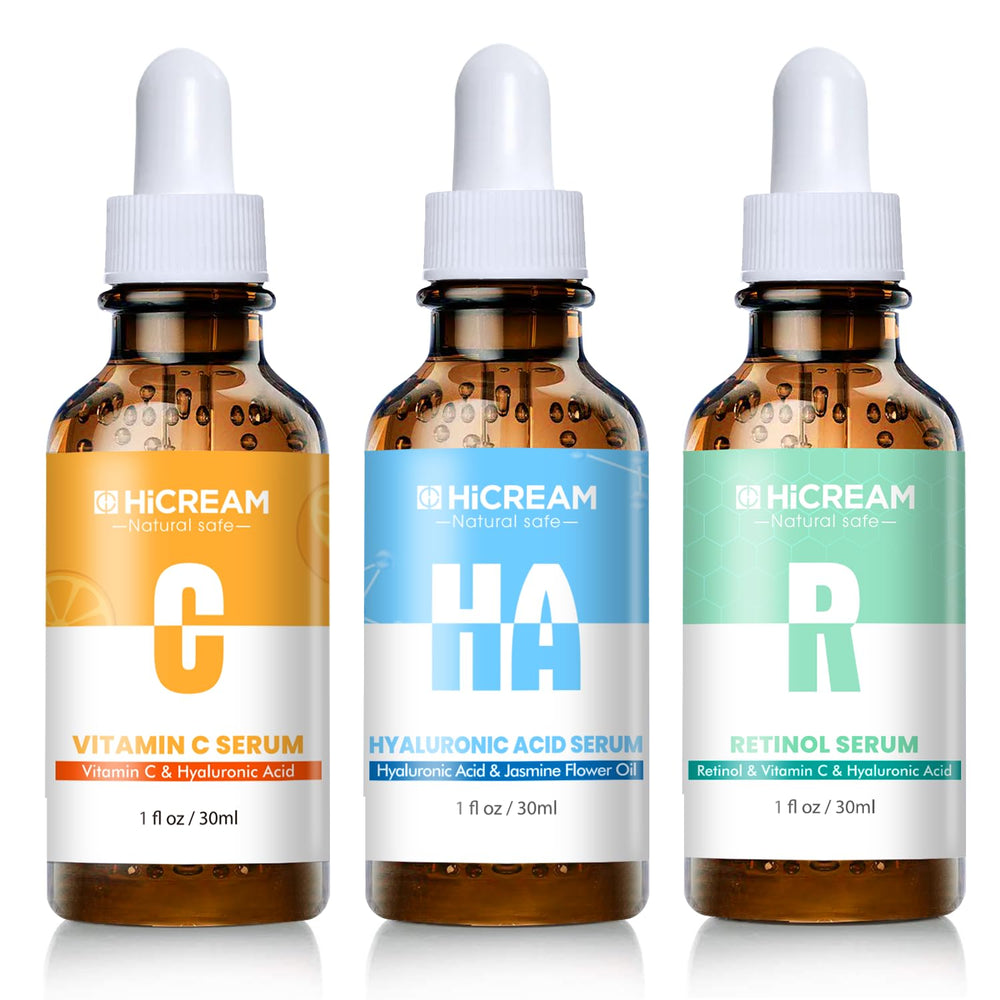 Hicream Vitamin C serum bottle highlights brightening formula.