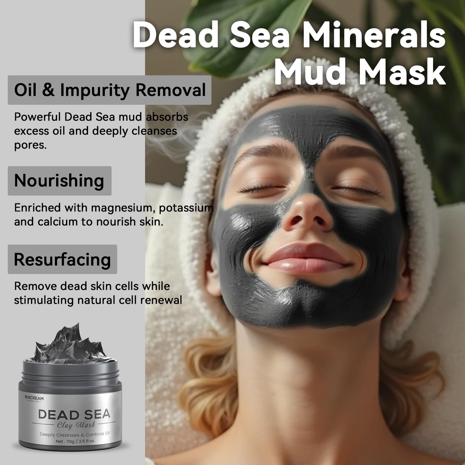 Hicream facial mask application photo showing simple 10-minute routine.