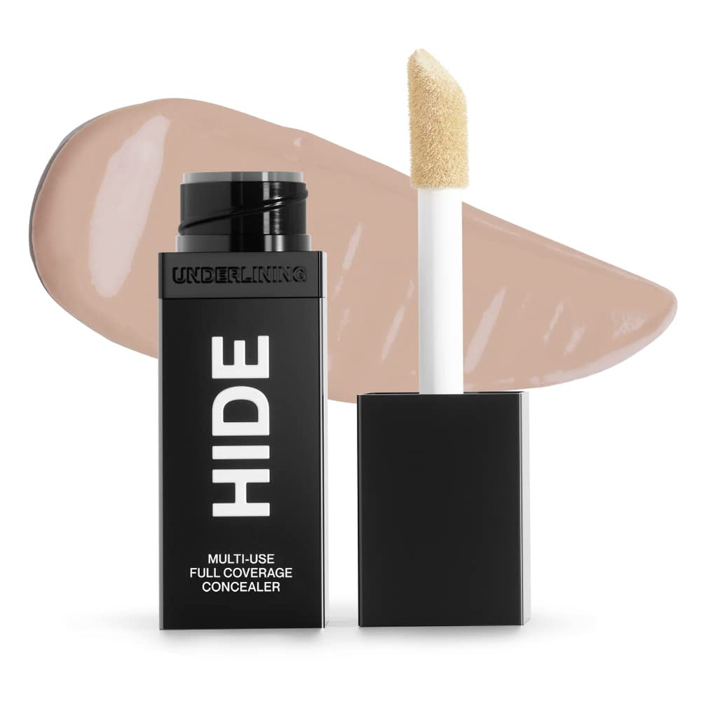 Hide Liquid Concealer almond shade delivers buildable coverage for blemishes and dark circles.