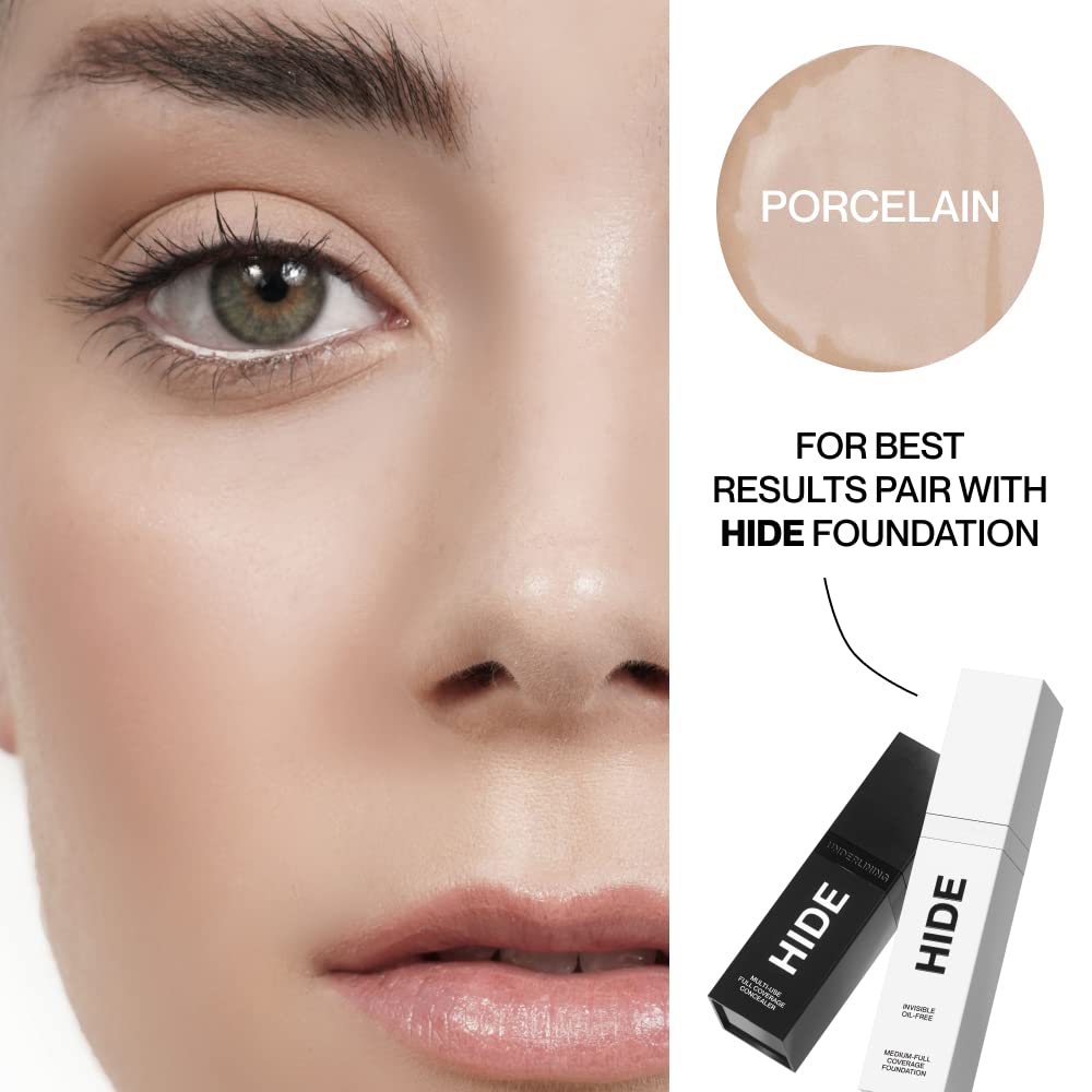 Close-up of oil-free formula on oily skin using Hide Concealer