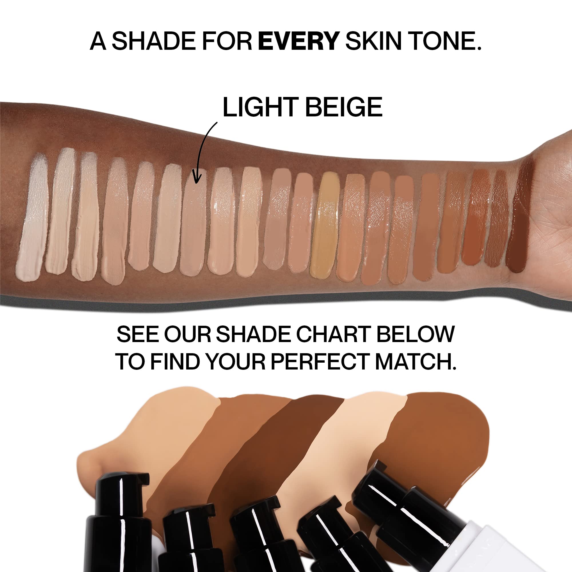 Shade finder screen showing quick shade match for varied skin tones.