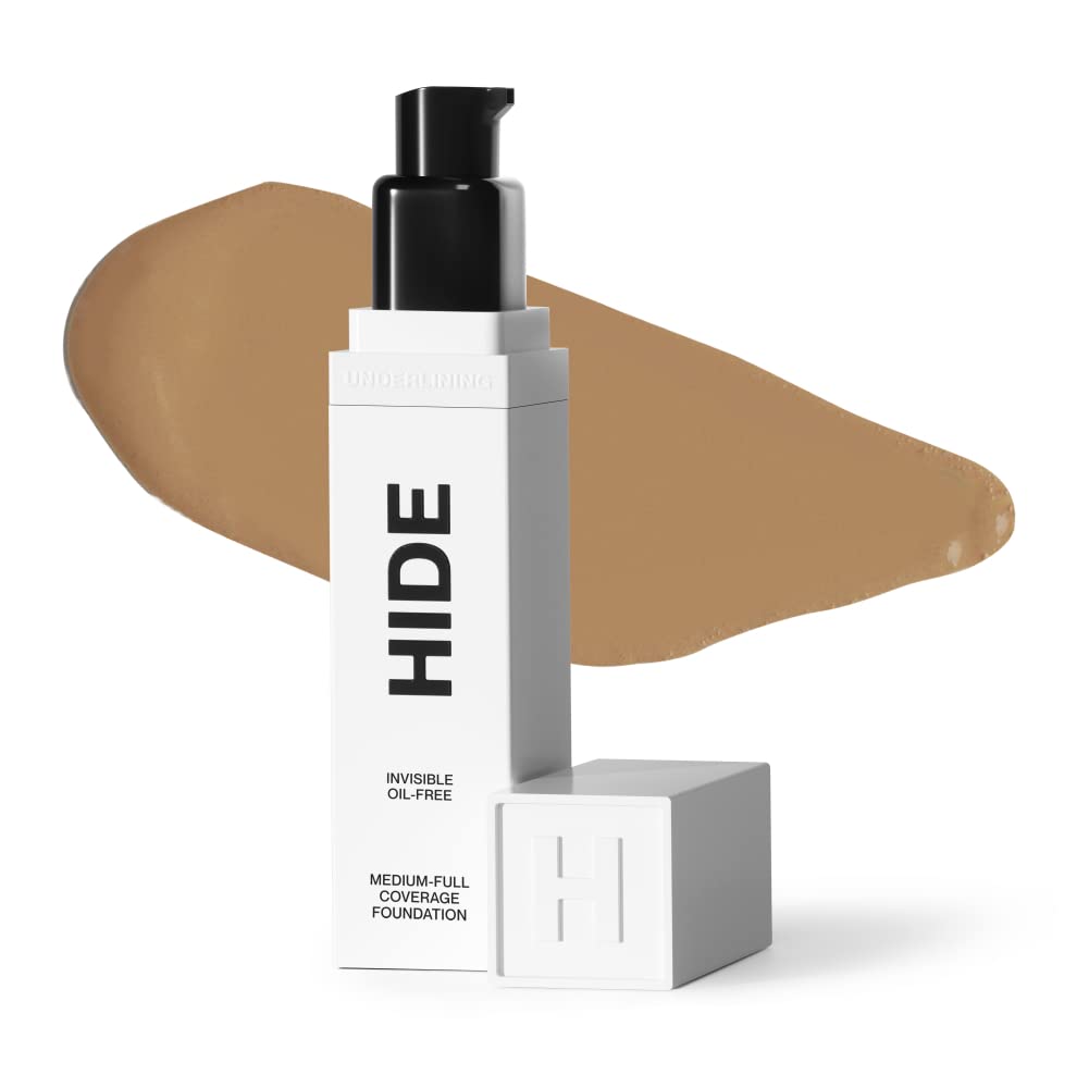 Hide Premium Liquid Foundation bottle with pump for easy, precise application and control.