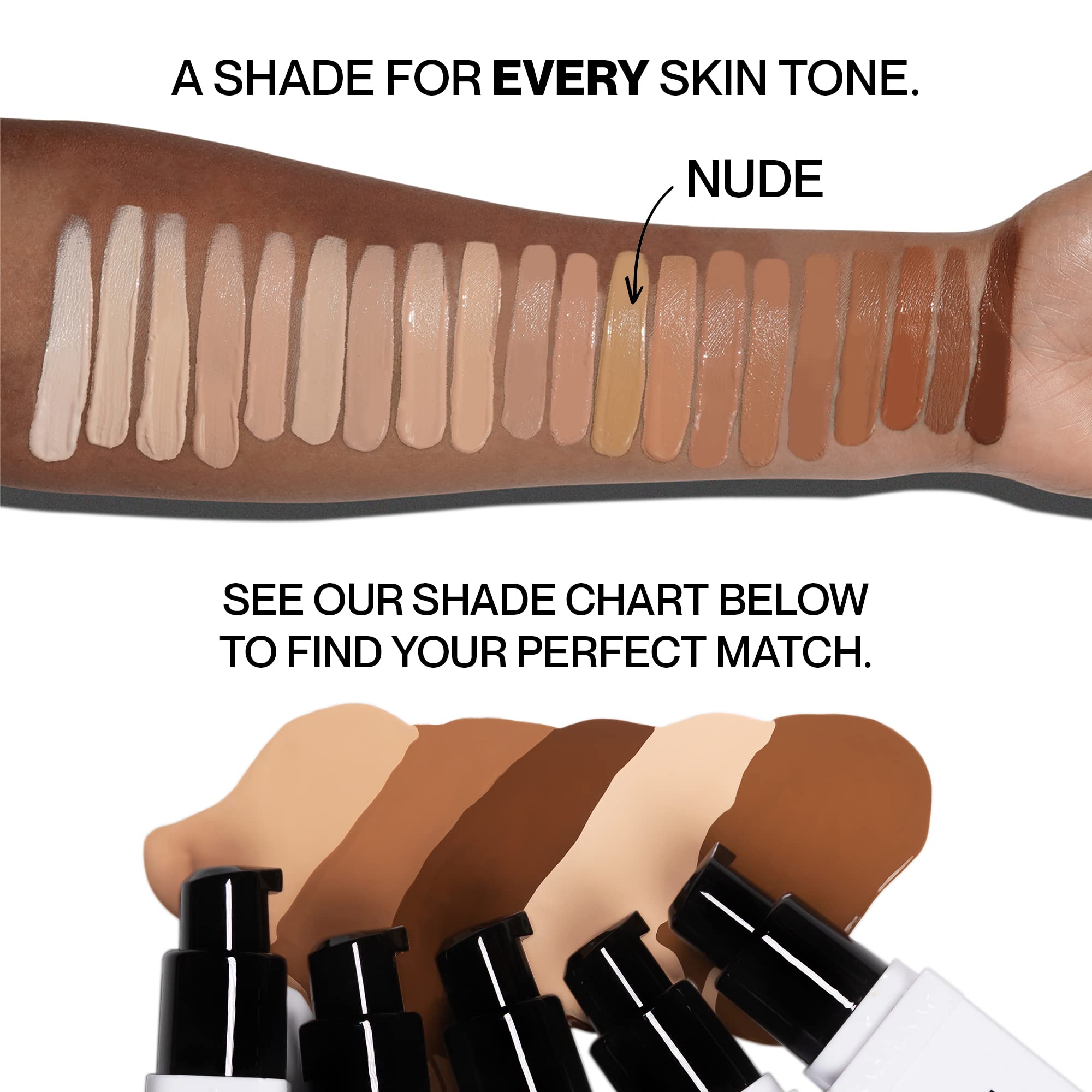 Hide Premium Liquid Foundation shade-finder-guide image helps pick nude shade.