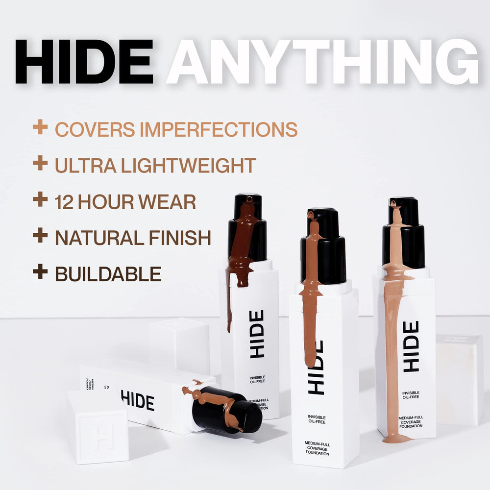Hide Premium Liquid Foundation texture-matte-finish demonstrates long-lasting, natural coverage.