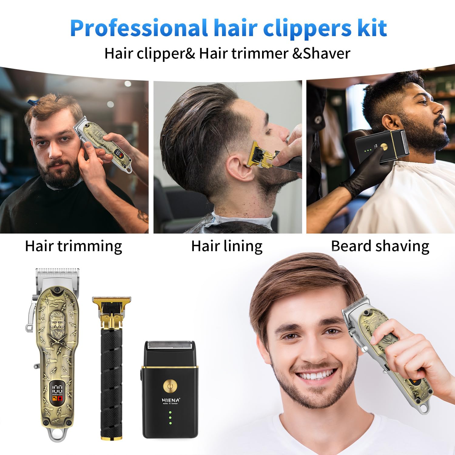 HIENA PRO quiet motor in action for smooth beard trimming.