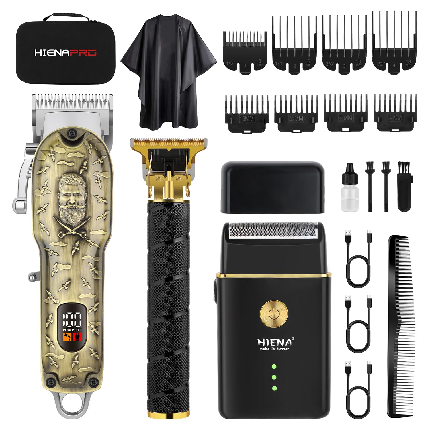 HIENA PRO Barber Clipper Set full kit for seamless home grooming.