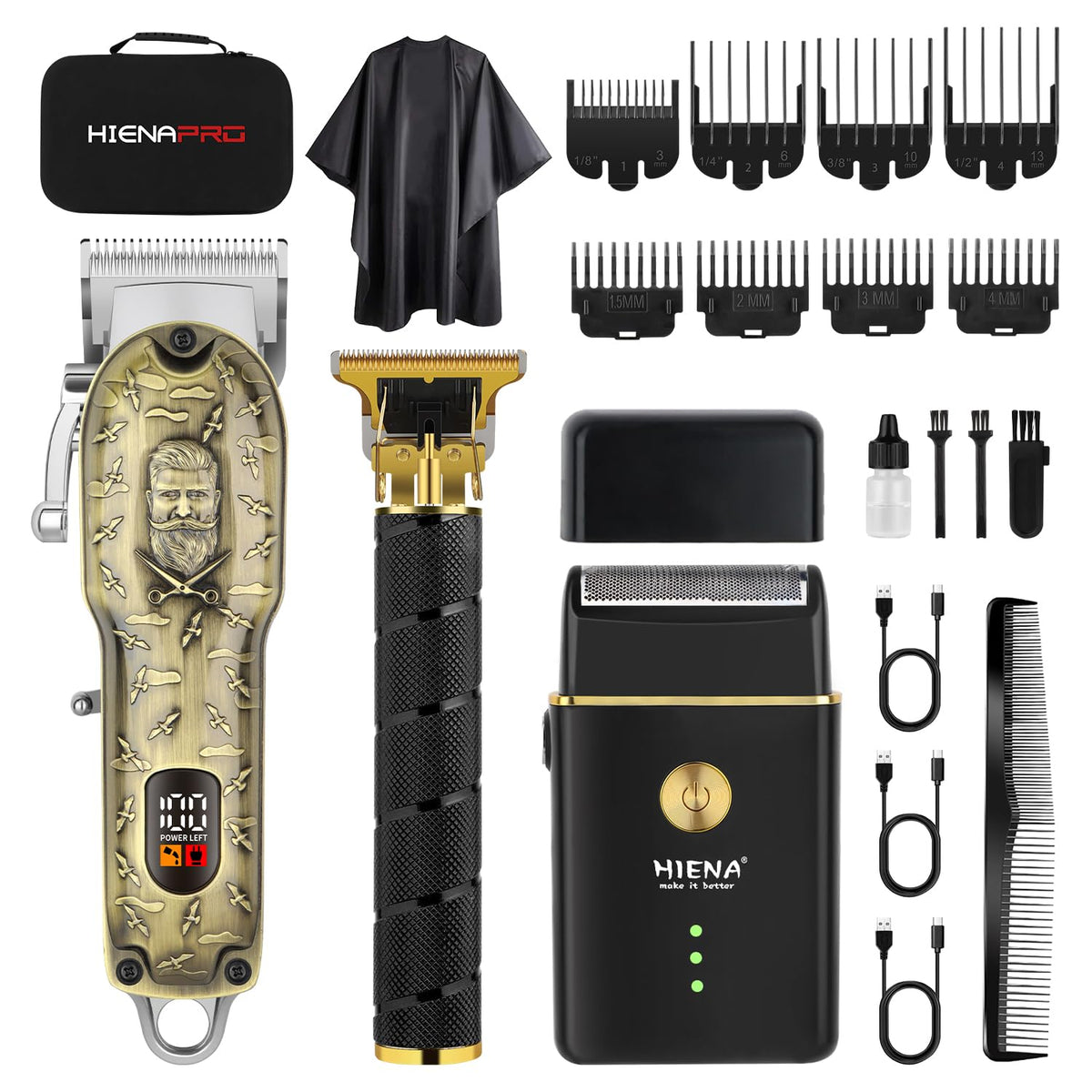 HIENA PRO Barber Clipper Set full kit for seamless home grooming.