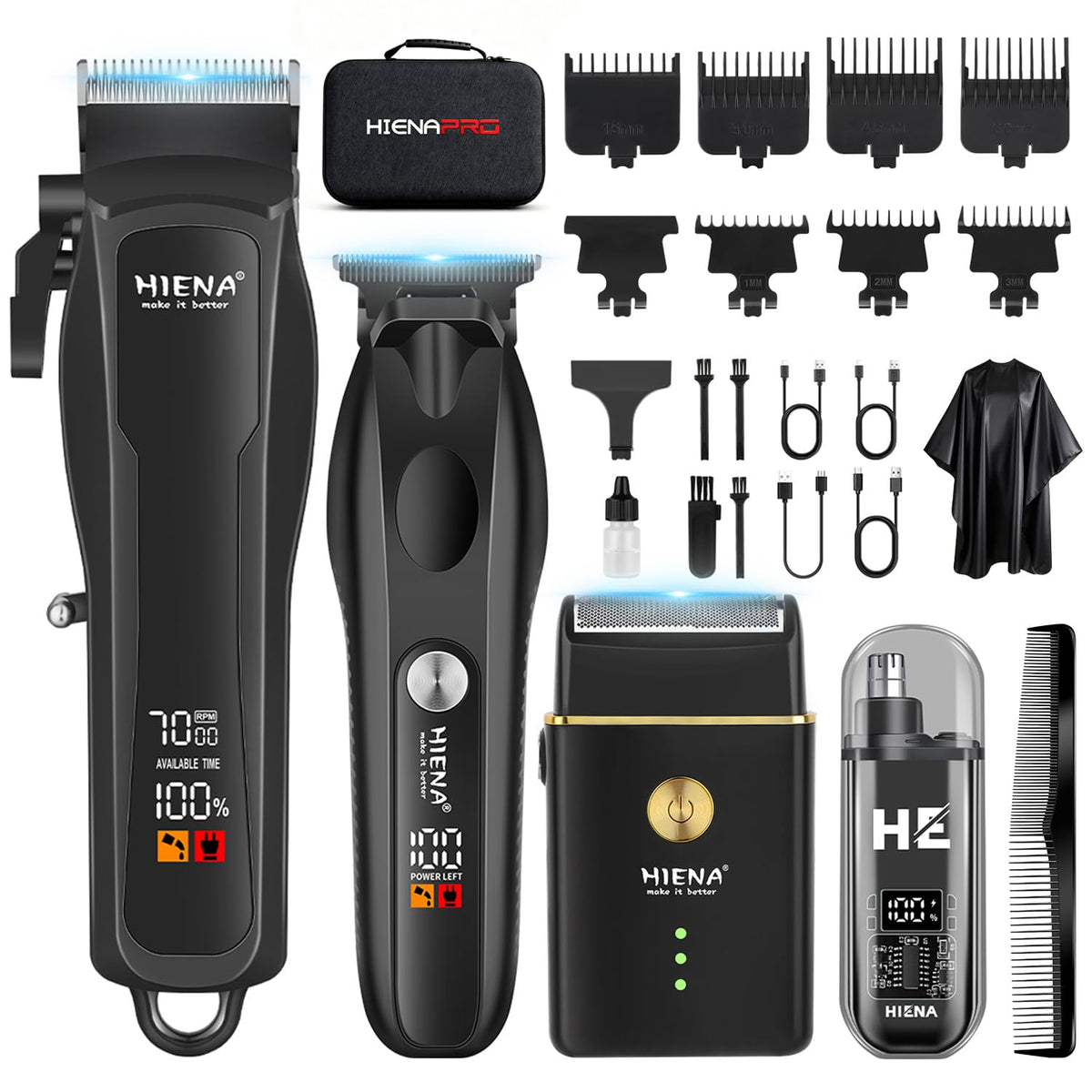 HIENA PRO hair clipper kit for precise home cuts.