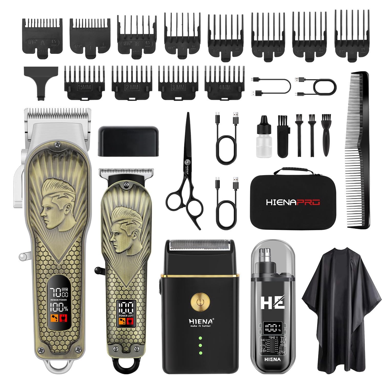 HIENA PRO professional clippers package for versatile home grooming.