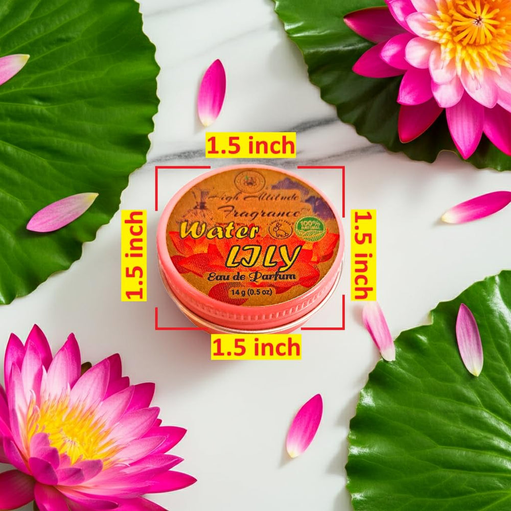 HIGH ALTITUDE FRAGRANCE Water Lily travel-size tin fits purse or gym bag.