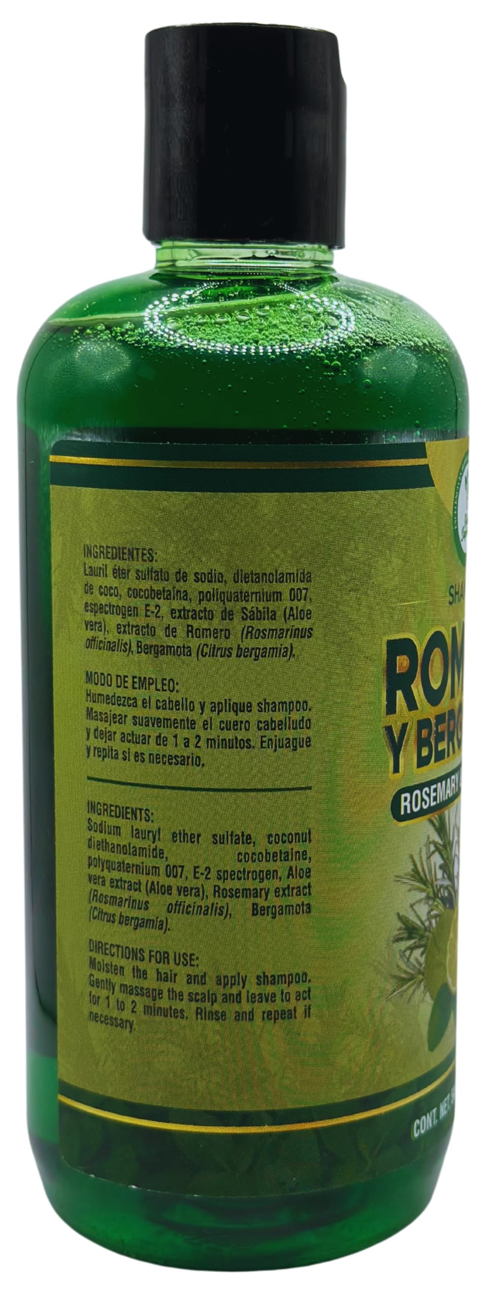 Close-up shows rosemary, aloe vera, bergamot as nourishing scalp care.