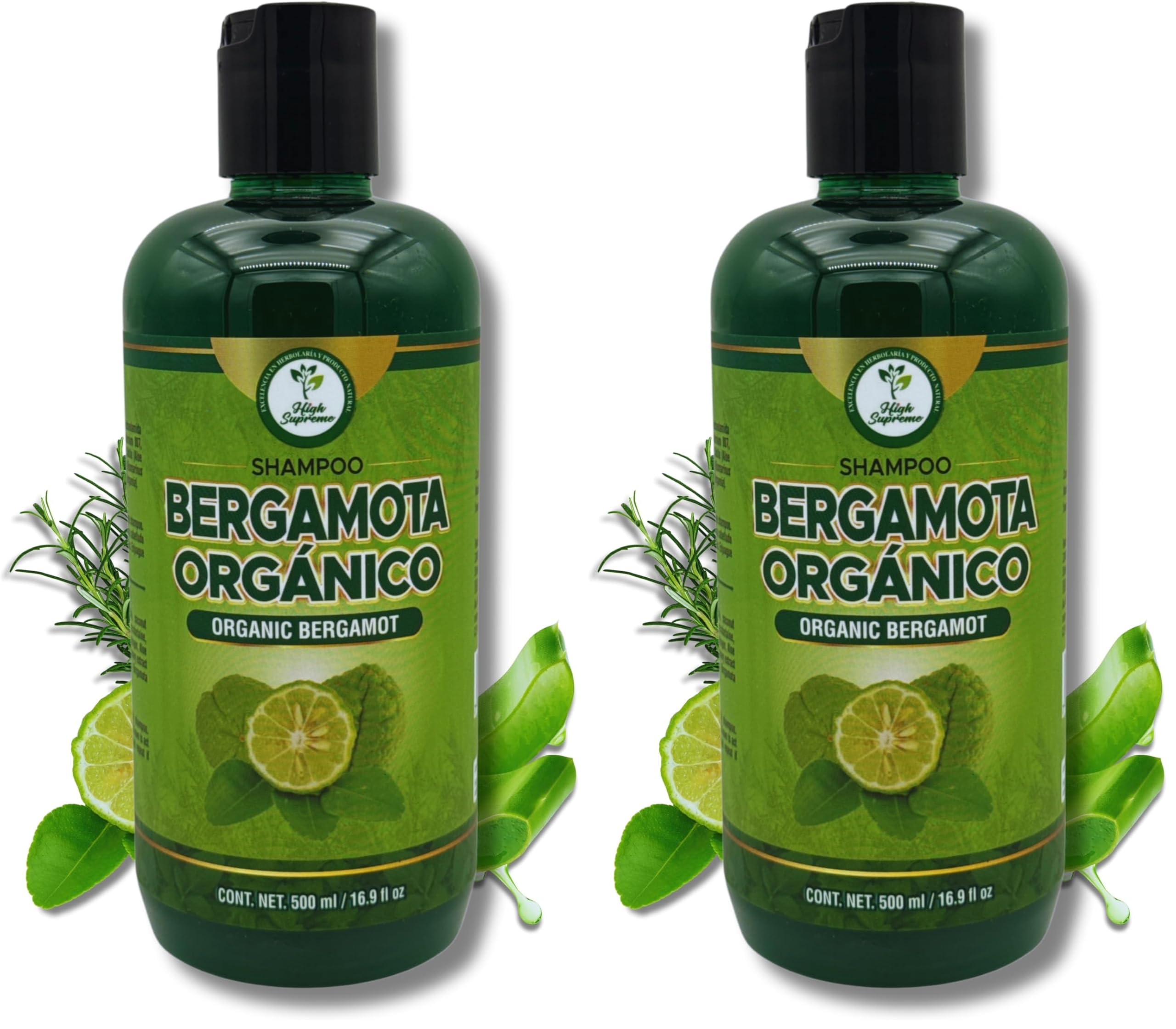 HIGH SUPREME bergamot shampoo bottle with refreshing citrus aroma for energized hair.