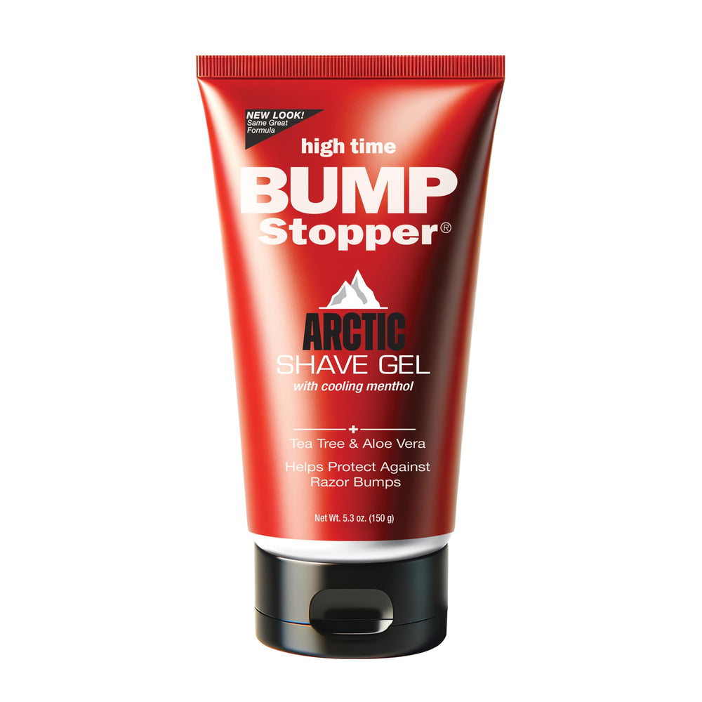 High Time Bump Stopper Arctic bottle—compact packaging for quick at-home shaving