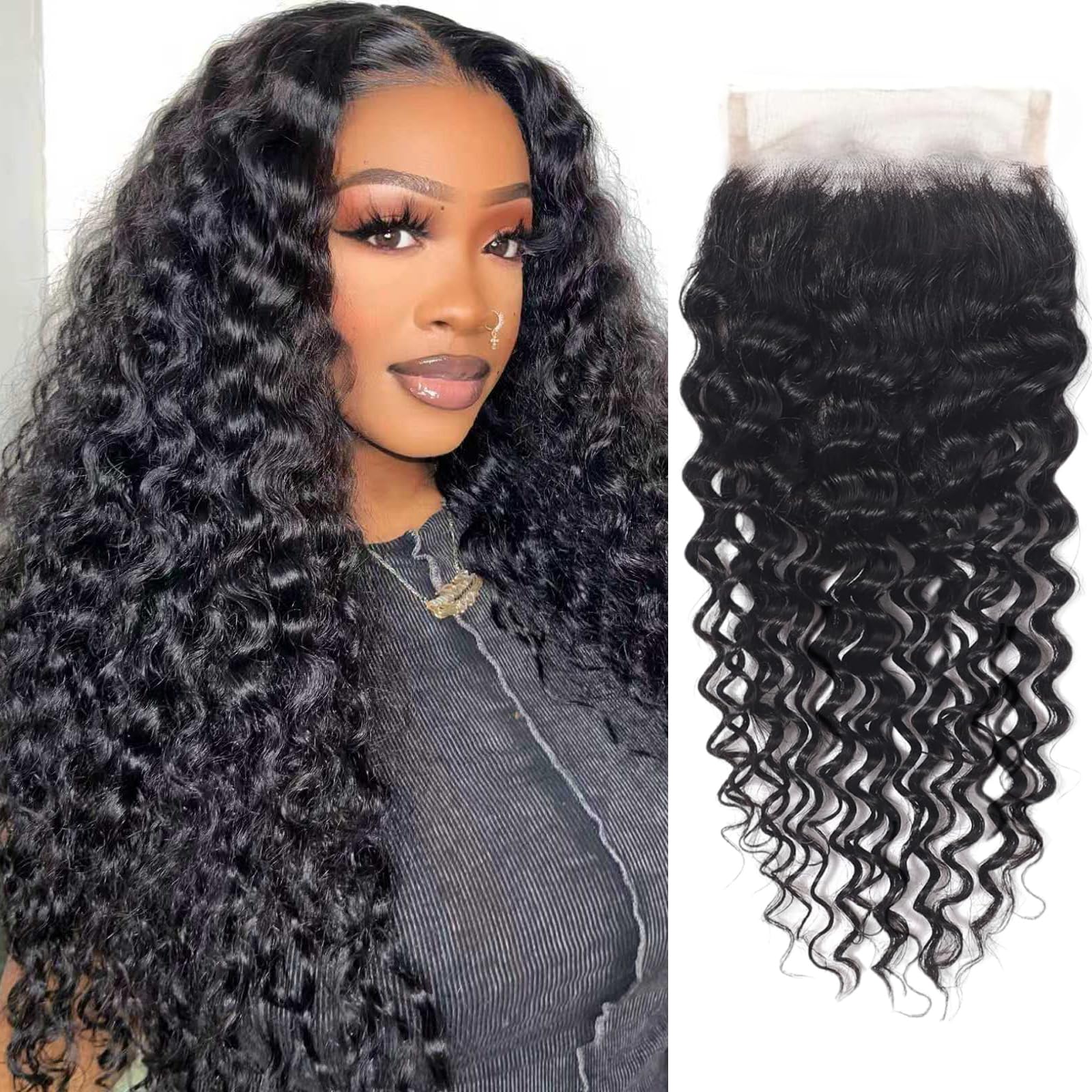 Higher 4x4 HD lace closure with deep wave texture for a natural look