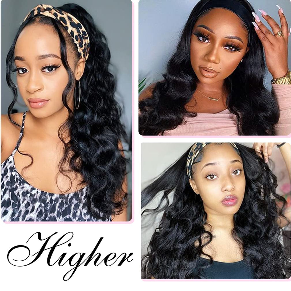 Higher glueless headband wig with Velcro snaps for quick, secure fitting