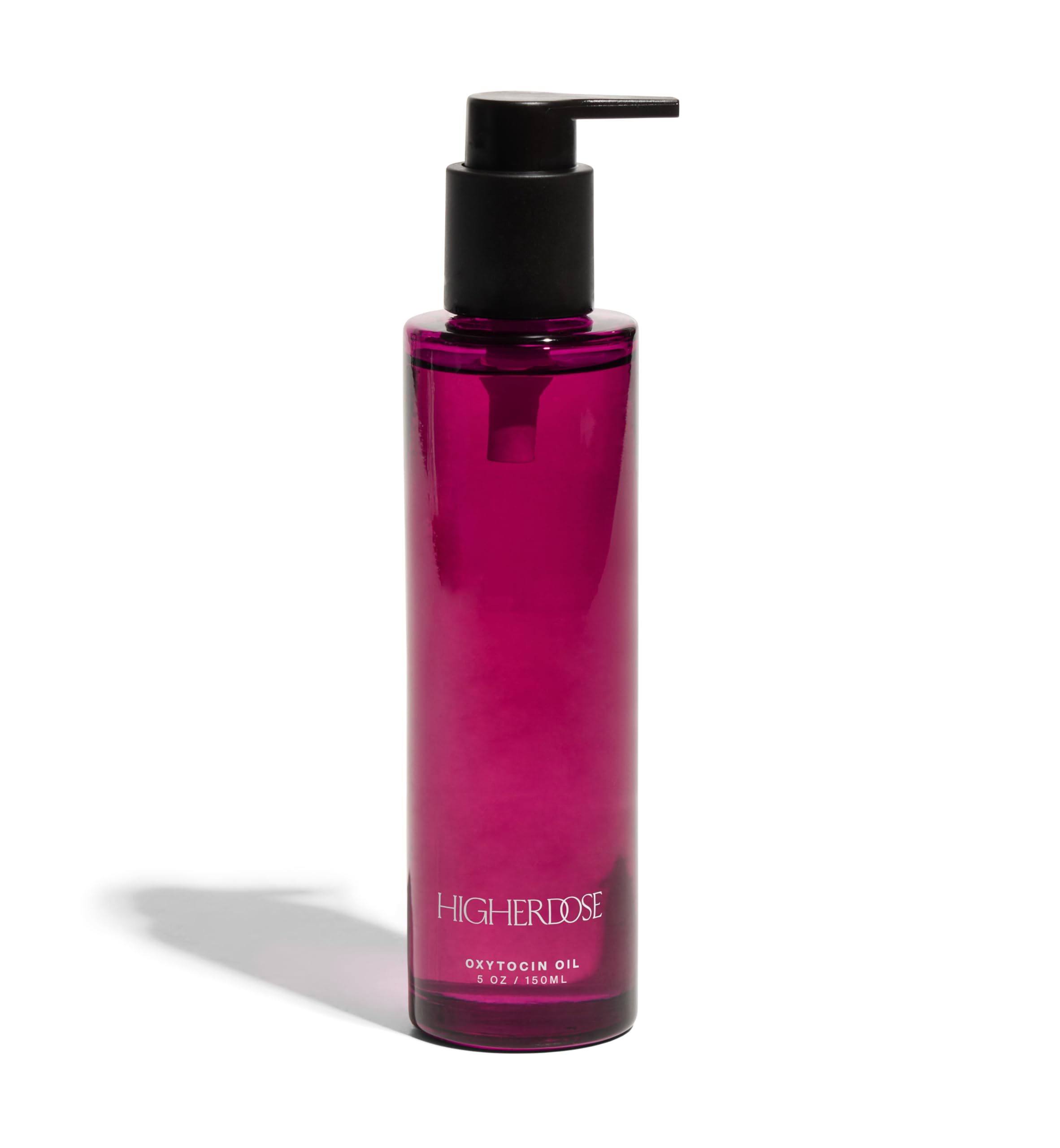 HigherDOSE Oxytocin Oil bottle close-up highlighting premium packaging and light hydration.