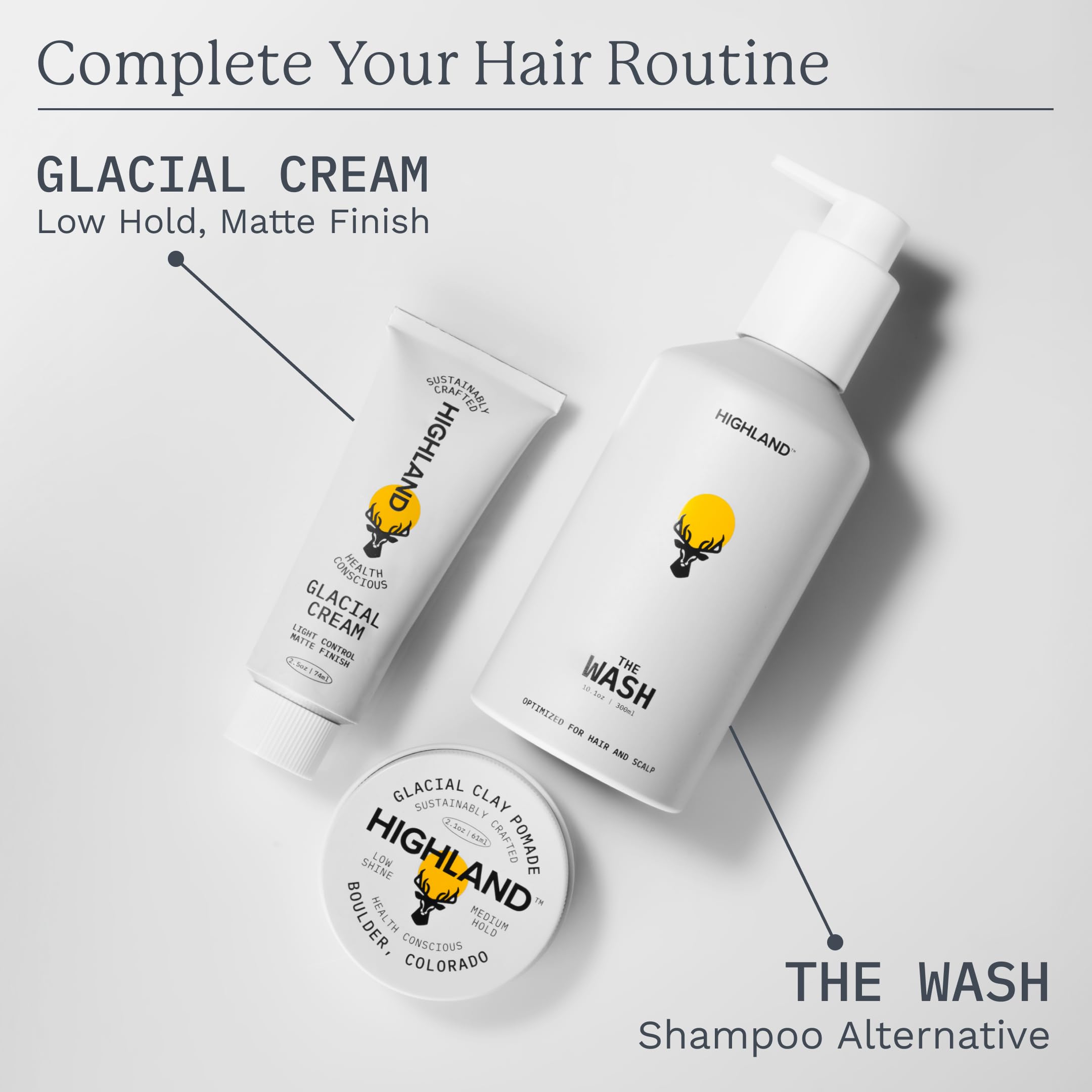 Highland Glacial Hair Clay Pomade suitable for all hair types and lengths