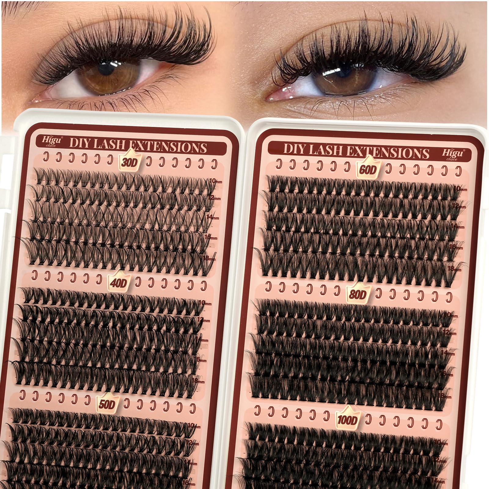 Higu clace lash clusters display with 600pcs for versatile daily and party looks.