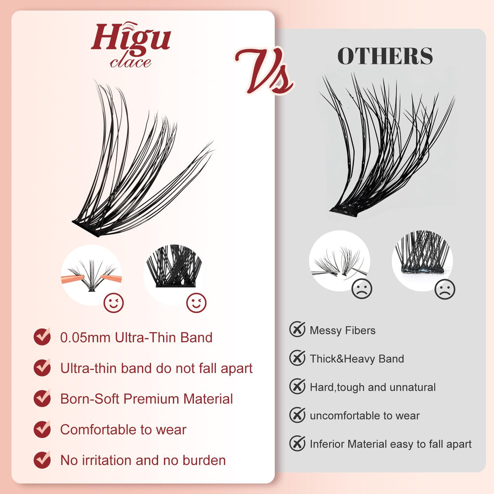 Higu clace easy-to-use at-home clusters for DIY lash enhancements.