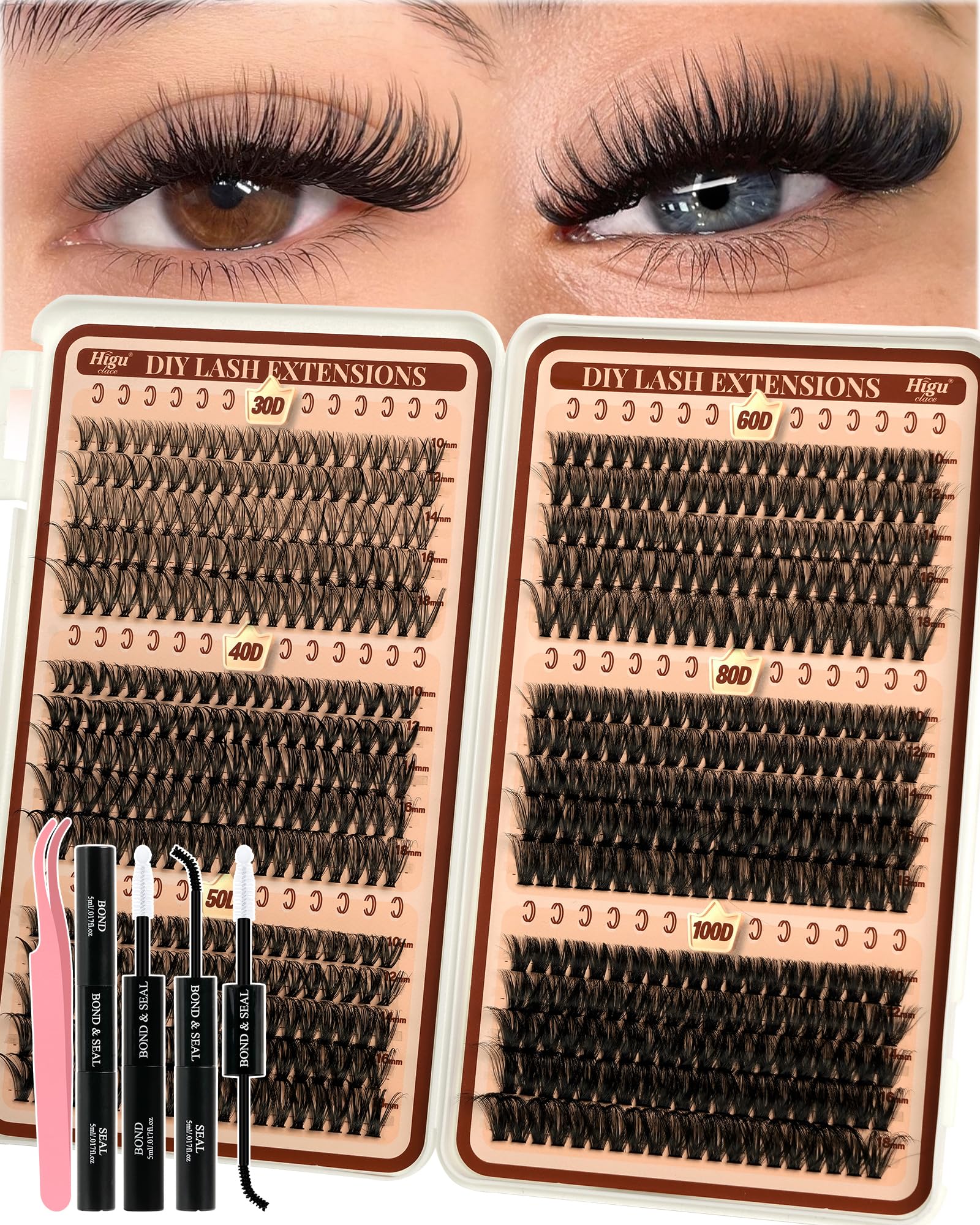 Higu clace Lash Clusters Kit main image for easy at home lash DIY projects.