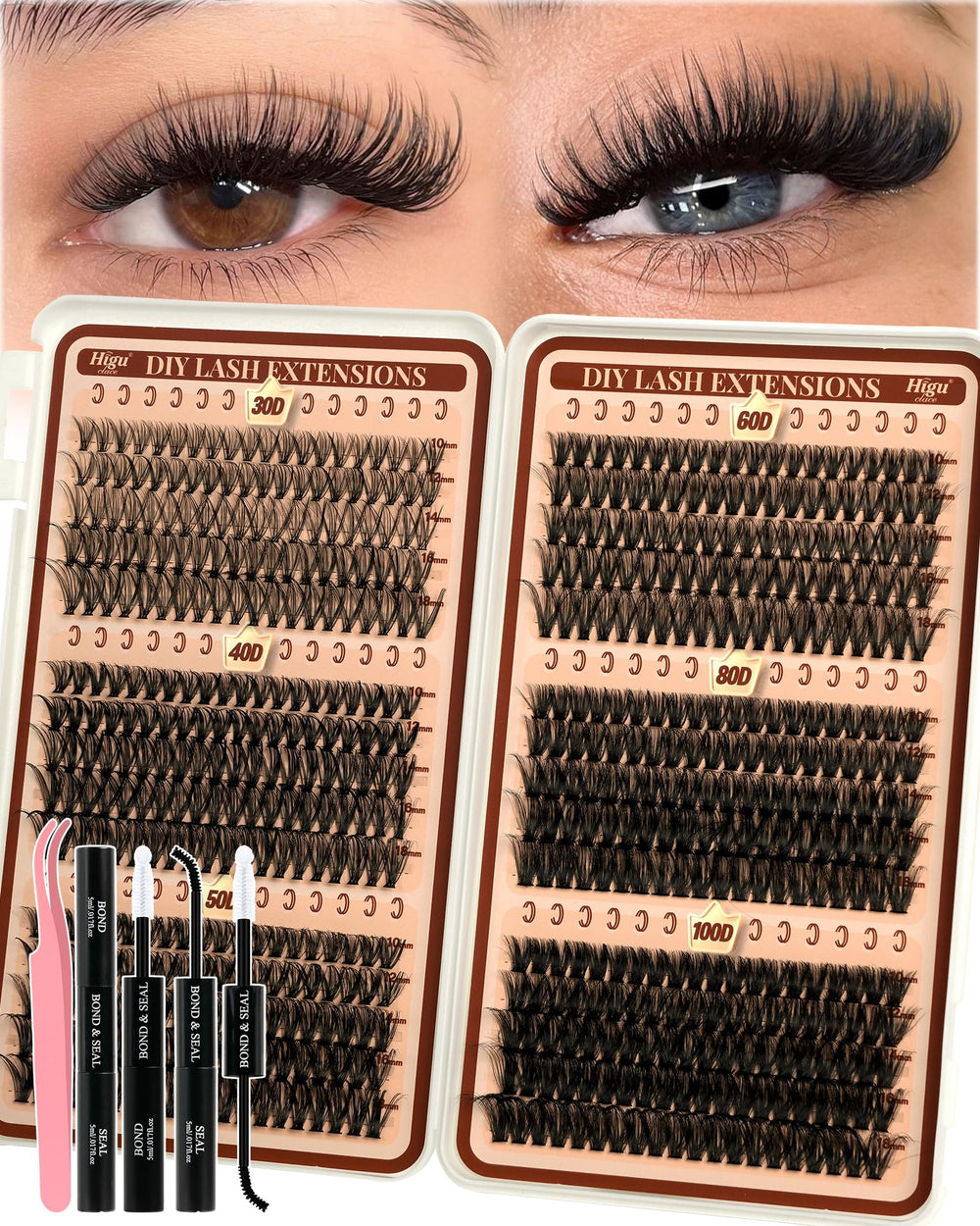Higu clace Lash Clusters Kit main image for easy at home lash DIY projects.
