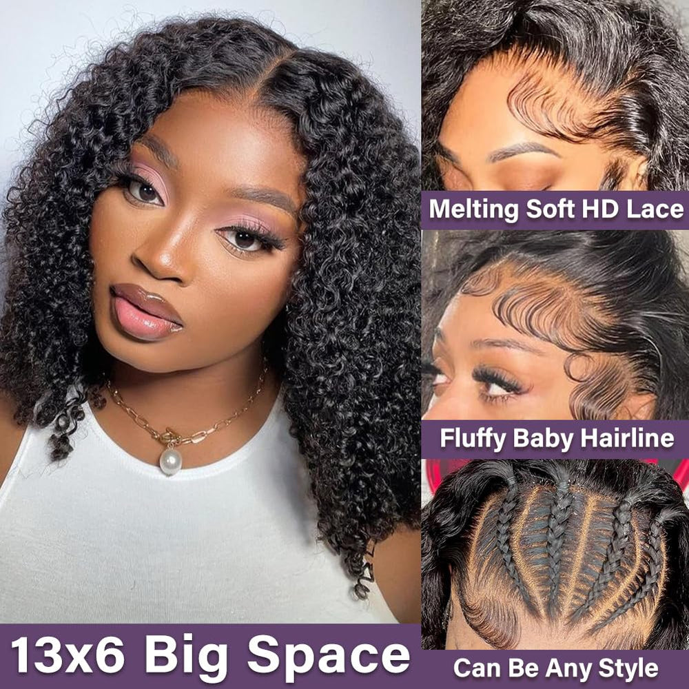 Hihmarm Curly Bob Wig lace closeup highlights 13x6 HD lace for realistic part