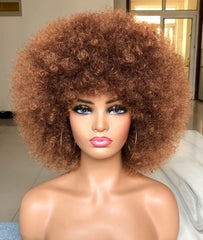 HIHOO short Afro wig with bangs, front view for daily elegance.