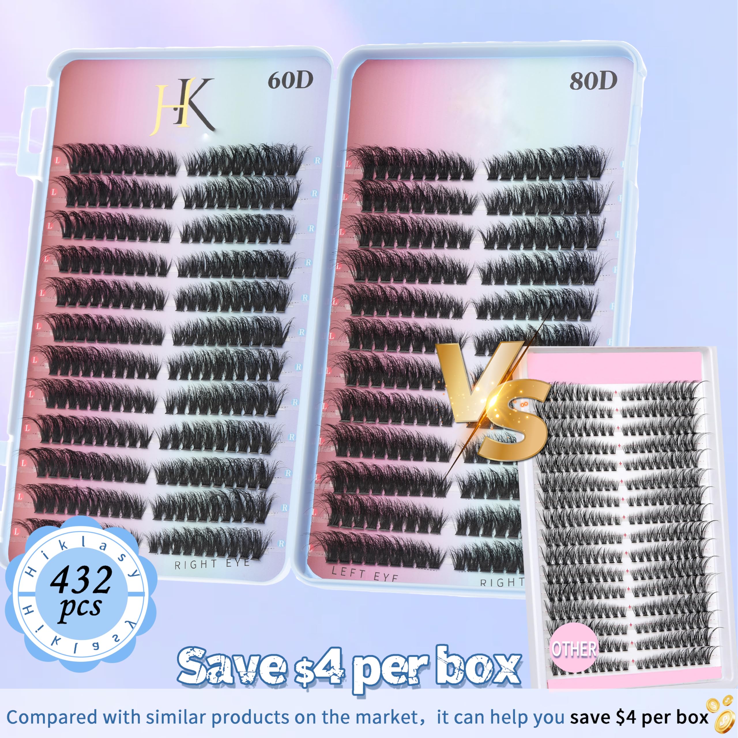 Hiklasy plant fiber 3D mega lash clusters add depth and volume.