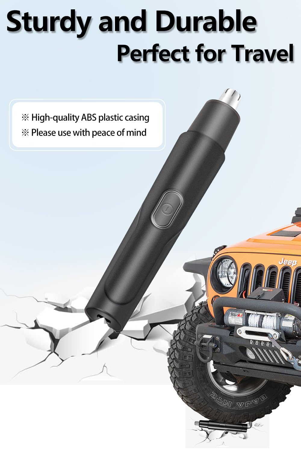 HILIYOT nose hair trimmer in use on desk demonstrates portable grooming