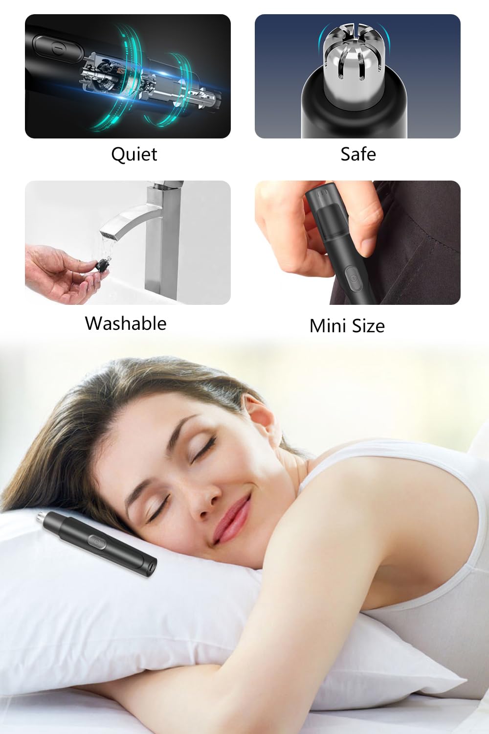 HILIYOT nose hair trimmer packaging contents shows included accessories