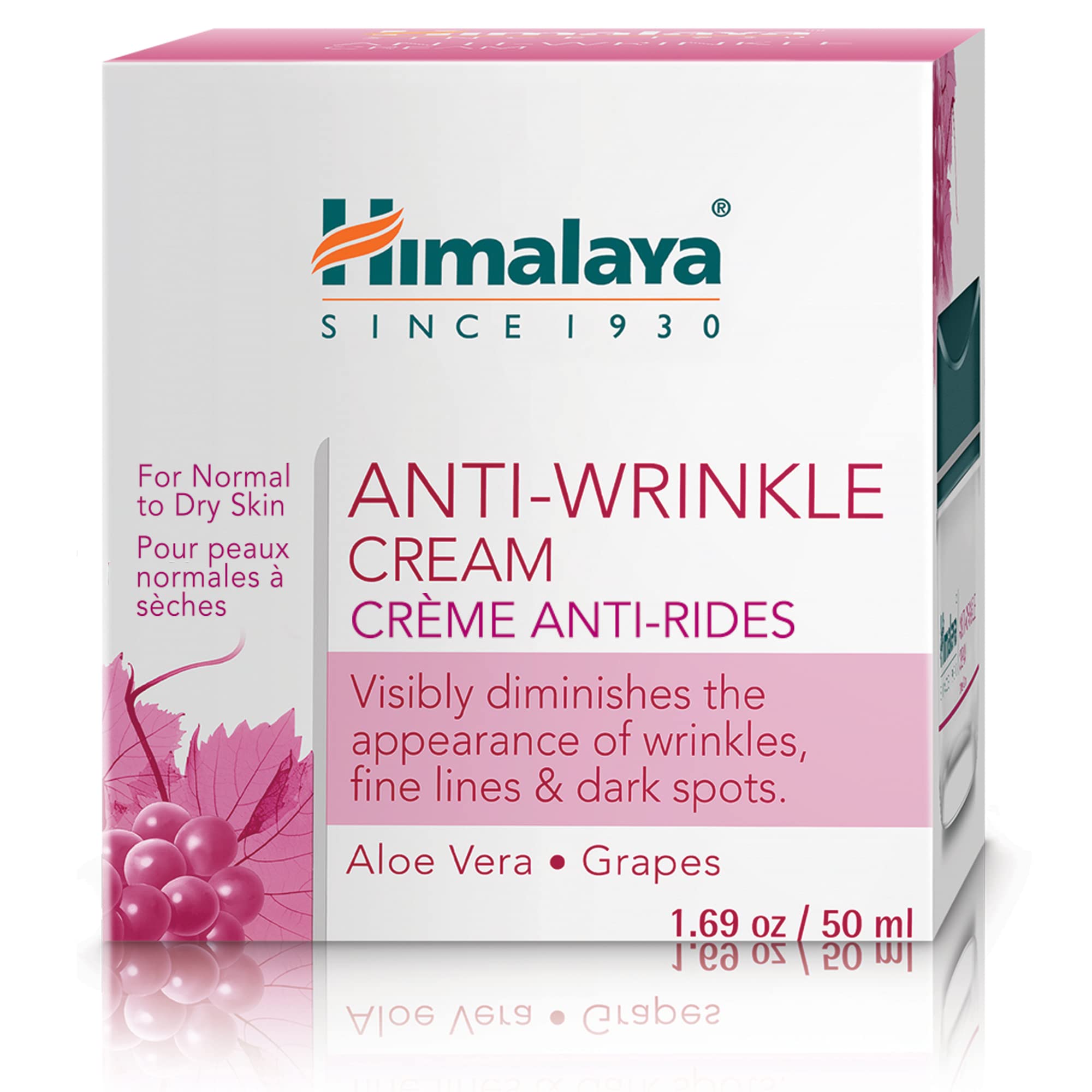 Himalaya Anti-Wrinkle Cream jar close-up highlighting silky texture for dry skin hydration.