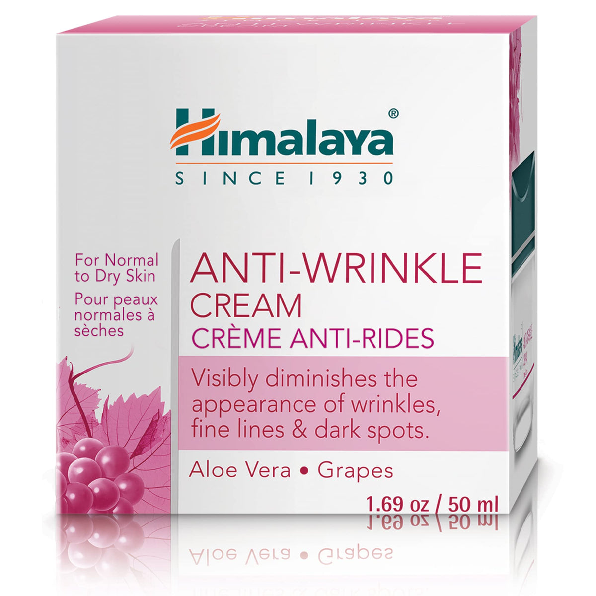 Himalaya Anti-Wrinkle Cream jar close-up highlighting silky texture for dry skin hydration.