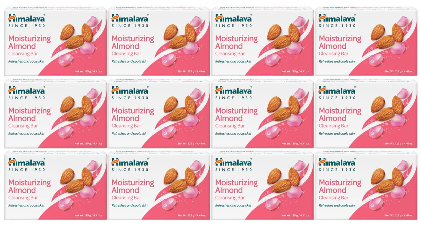 Himalaya Moisturizing Almond Cleansing Bar 12-pack display for soft, nourished skin