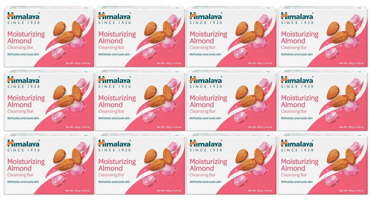 Himalaya Moisturizing Almond Cleansing Bar 12-pack display for soft, nourished skin