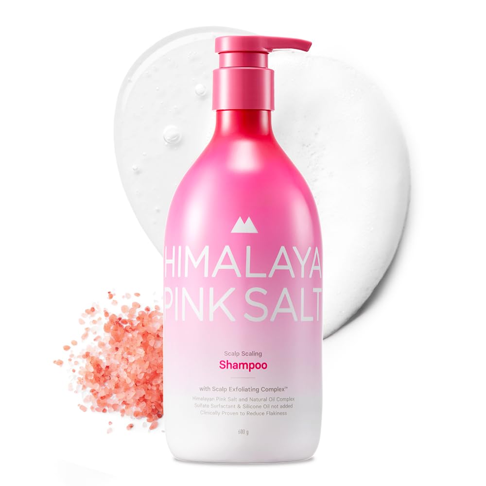 HIMALAYA PINKSALT scalp shampoo bottle showing exfoliation and cleansing benefits.