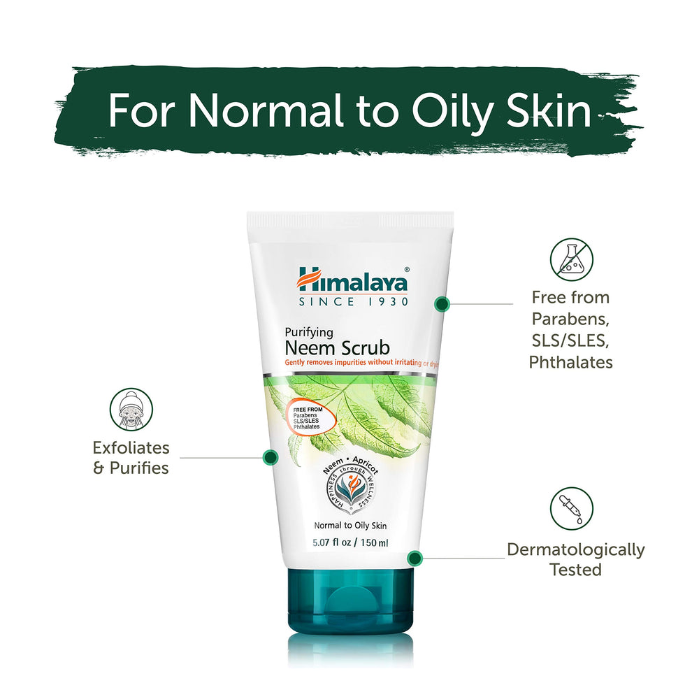 Applying Himalaya Neem Scrub on skin suggests soothing, non-aggressive cleansing.